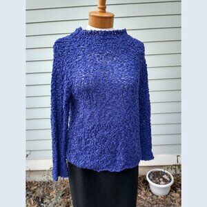 Sweater: Italian wool blend, violet blue, nubby. Petite small - by Eileen Fisher